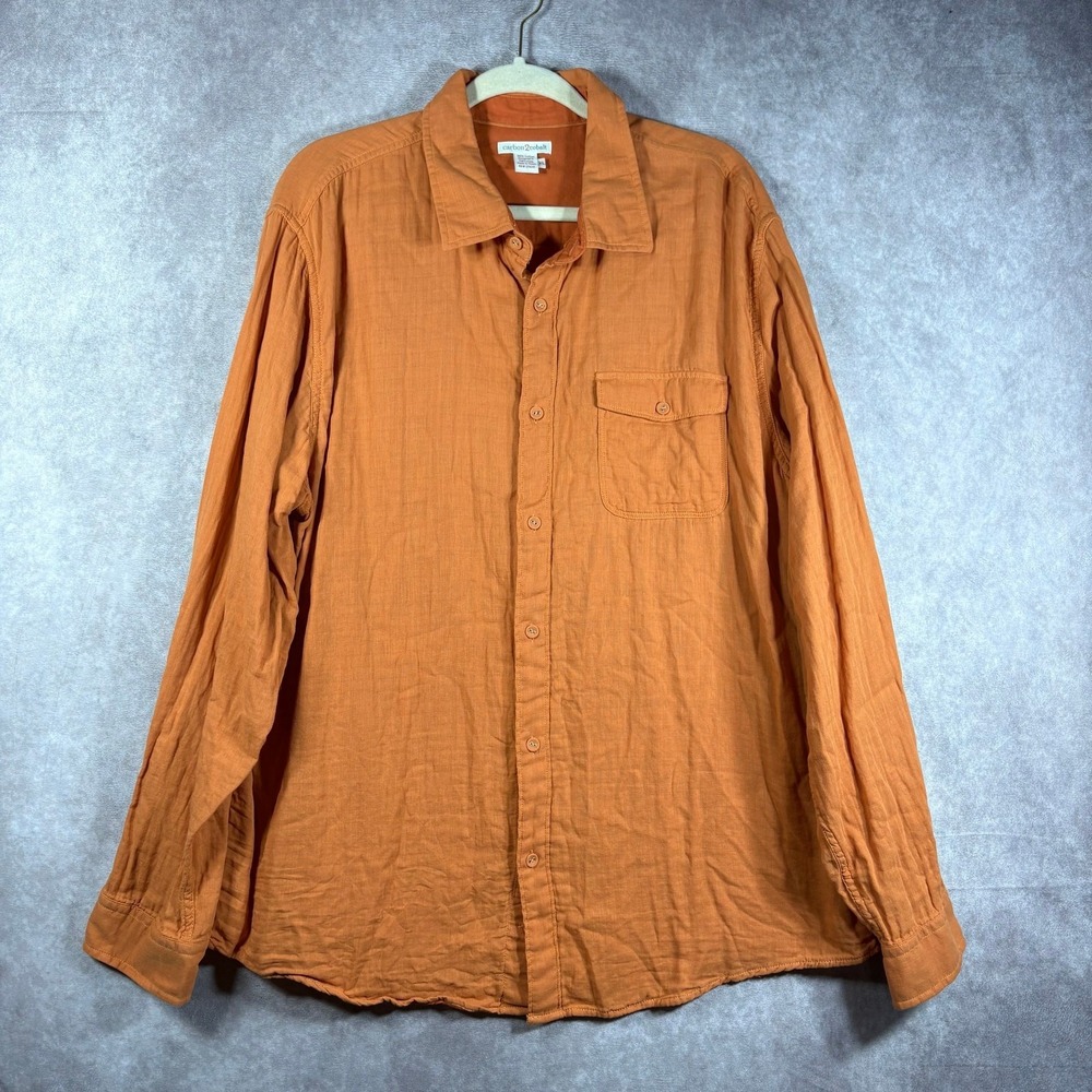 Carbon2Cobalt Shirt Mens Size XL Orange Button Up Long Sleeve Casual Cotton